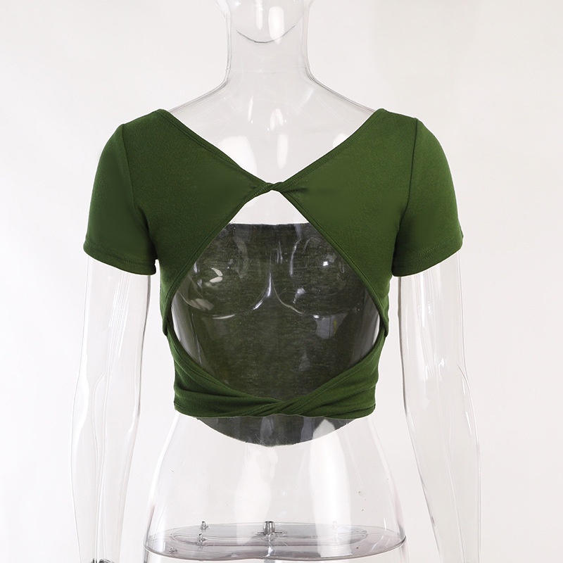 DUNEA Áo Thun Tay Ngắn Cổ Vuông Hở Lưng Quyến Rũ Thời Trang Cho Nữ DUNEA0202