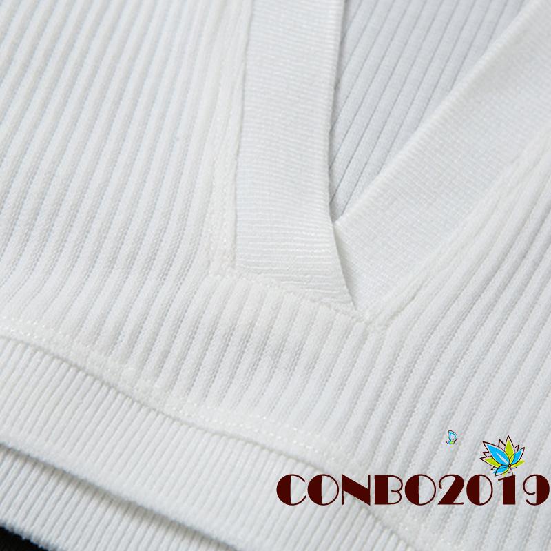 Áo Croptop Dệt Kim Tay Dài Cổ Chữ V Khoét Sâu Màu Sắc Thanh Lịch