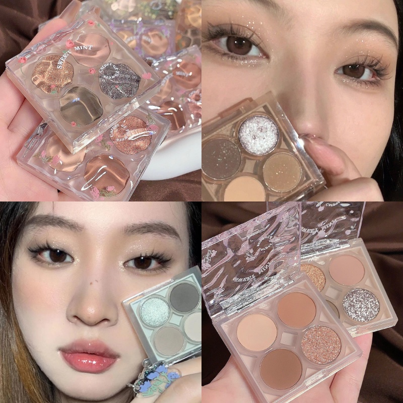 Bảng Phấn Mắt SWEET MINT 4 Màu Tông Nhũ Và Lì Ánh Kim Trang Điểm Mắt Khói