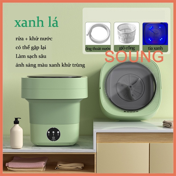 Máy giặt mini gấp gọn,khử nước + khử trùng bằng ánh sáng xanh,Giặt đồ lót, tất và quần áo trẻ em