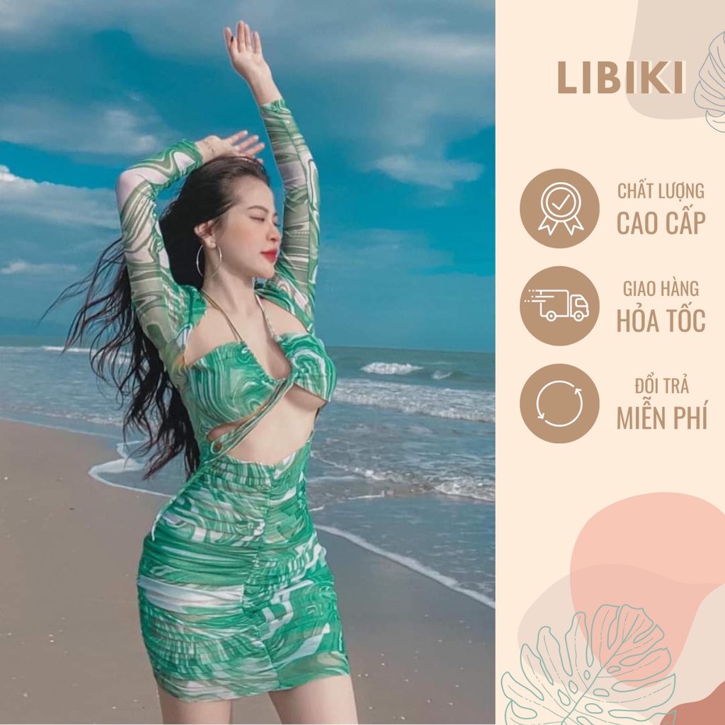 Đồ bơi một mảnh loang xanh tay dài hot trend sexy