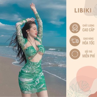 Đồ bơi một mảnh loang xanh tay dài hot trend sexy