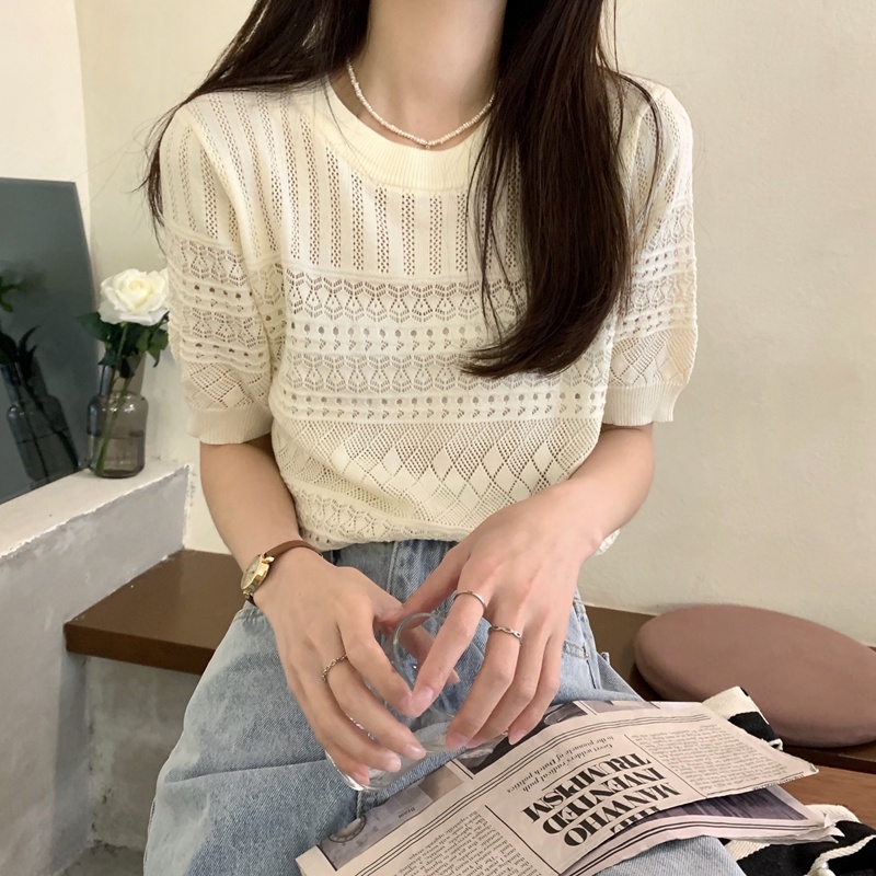 Áo len móc tay ngắn dễ phối đồ hợp thời trang dành cho nữ