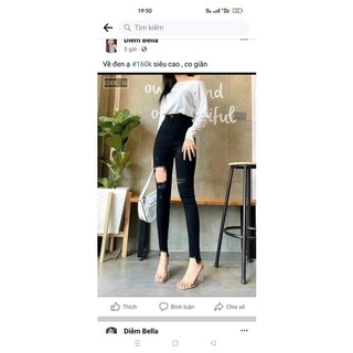 Quần jean nữ lung siêu cao rách lỗ lai kiểu