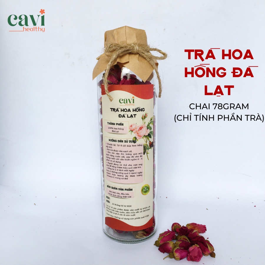 Trà Hoa Hồng Đà Lạt sấy lạnh nguyên bông 100gr Cavi Healthy Đẹp Da, Giảm Stress, Thải Độc