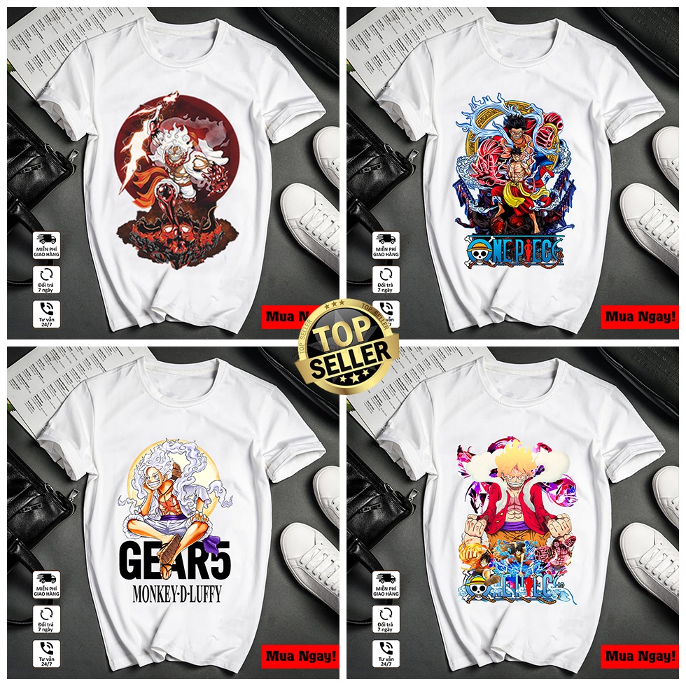 Áo thun One Piece, Áo Anime in hình Luffy Gear 5 màu trắng cực ngầu, chất cotton co giãn 4 chiều