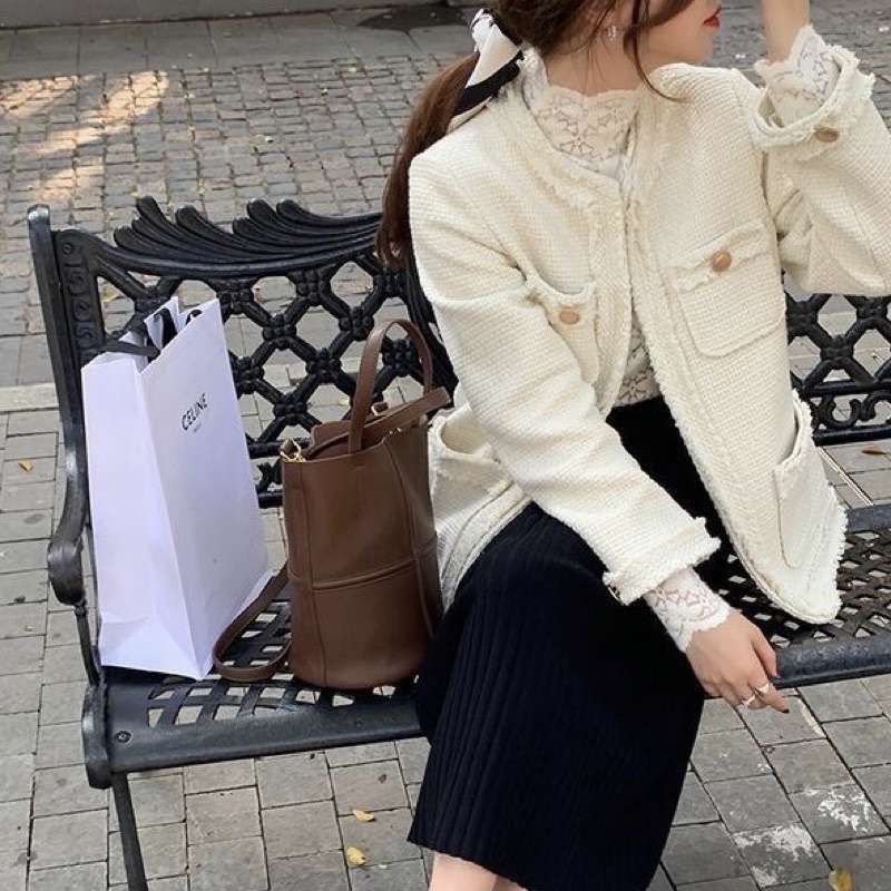 ÁO DẠ TWEED TRẮNG KEM CHẤT DÀY DẶN