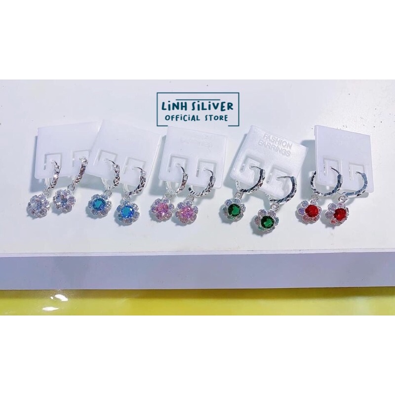 Bông tai trẻ em bạc ta- Bông tai treo hoa cực xinh cho bé gái
