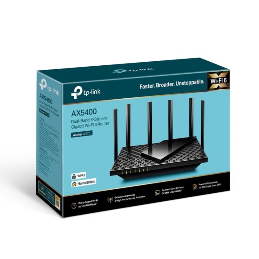 Bộ phát wifi TP-Link Archer AX73 (Wi-Fi 6 Gigabit Băng Tần Kép AX5400) Mở Rộng Vùng Phủ Wi-Fi với Công Nghệ Tiên Tiến
