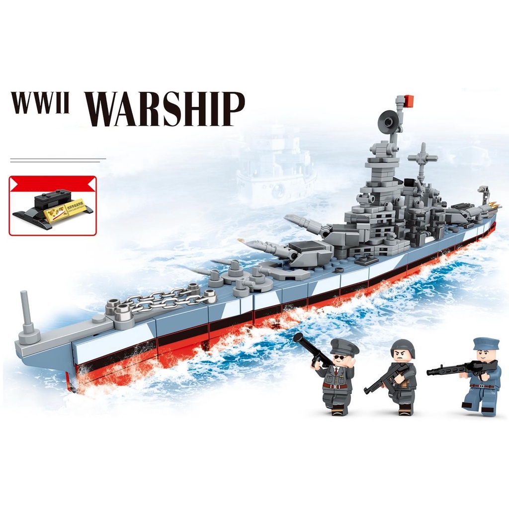 Bộ 823 Mô Hình Tàu Chiến MOC WW2 Iowa Class Battleship Đồ Chơi Giáo Dục Cho Bé DIY Mới