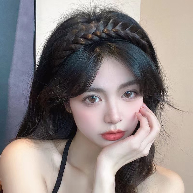 Băng Đô Dạng Tóc Giả Thắt Bím Đính Hoa Và Ngọc Trai Chống Trượt Thời Trang Cho Nữ