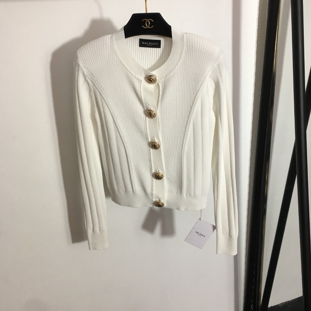 Áo khoác cardigan dệt kim dài tay cổ điển của Balmain