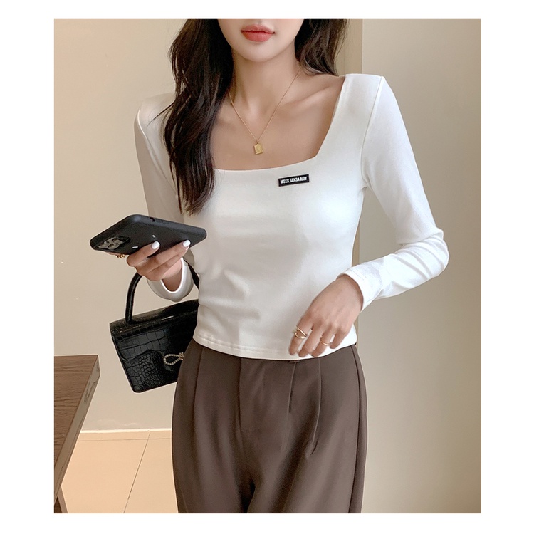 Áo Thun Dài Tay Cổ Vuông Dáng Ôm Thời Trang Mùa Thu Hàn Quốc Dành Cho