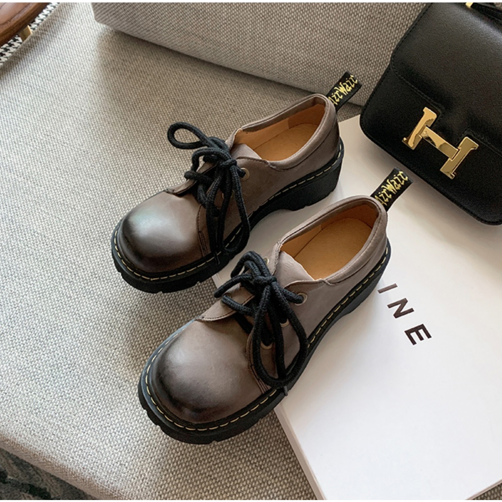 Giày Oxford Nữ Mũi Tròn Dế Bánh Mì 4CM Phong Cách Nhật Bản