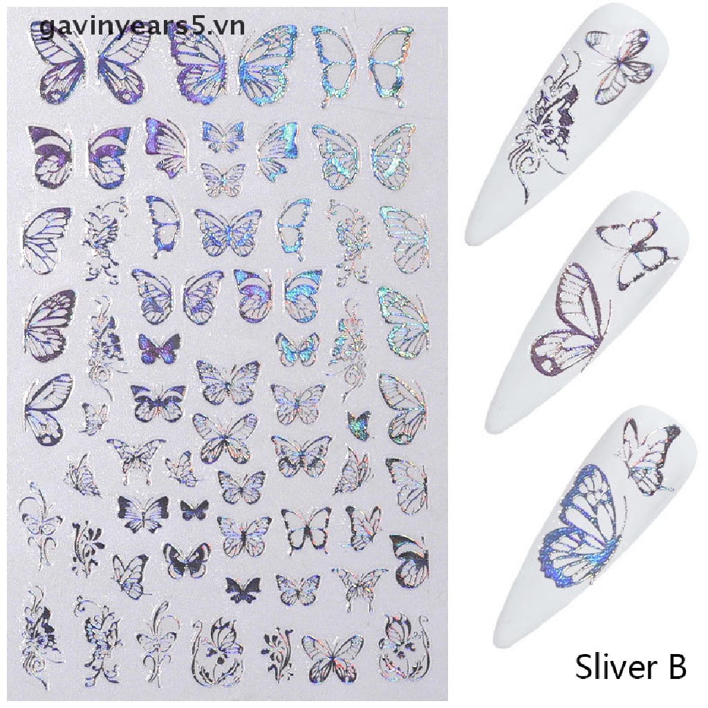 Miếng Dán Trang Trí Móng Tay Hình Bướm Màu Laser DIY