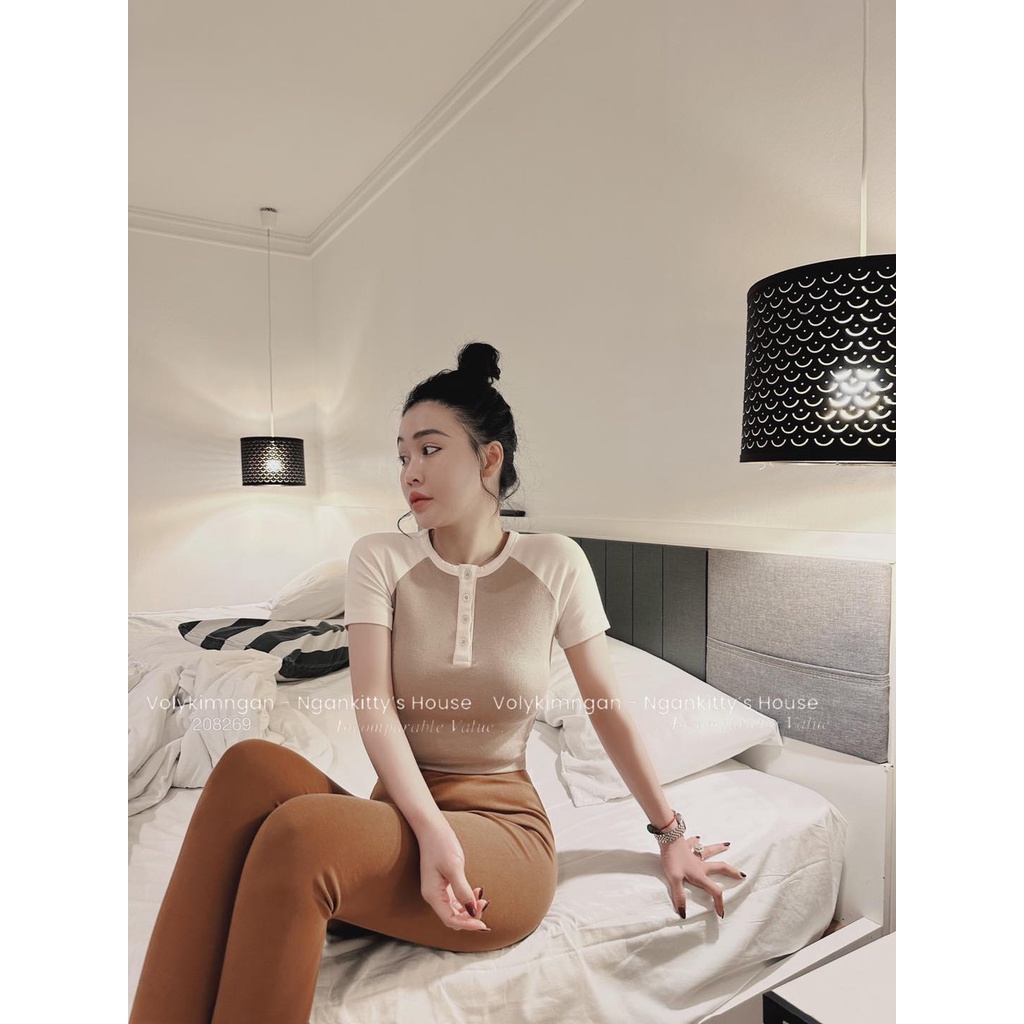 Áo cr.op màu phối tay trụ nút