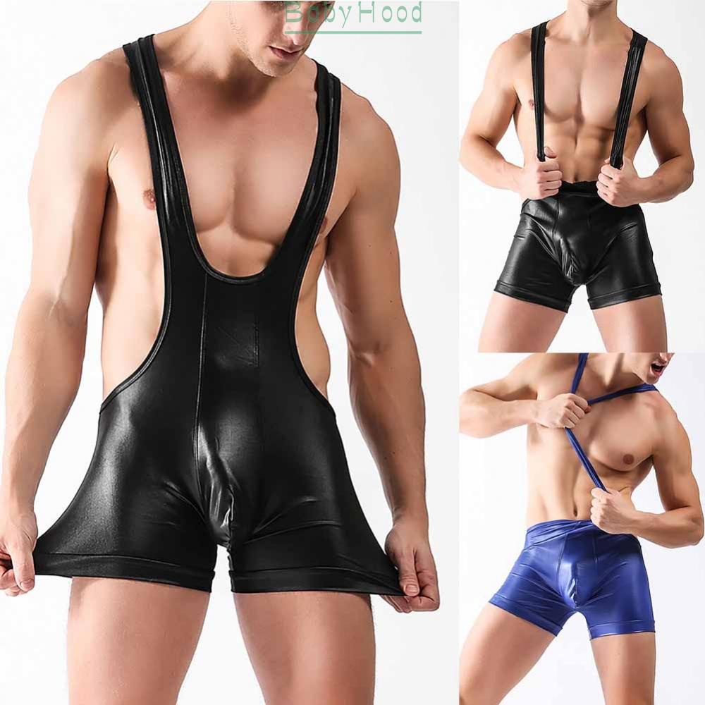 Mens Jumpsuit Sleeveless Underwear Ventilation Wet Look Bodysuit Brand New#BBHOOD