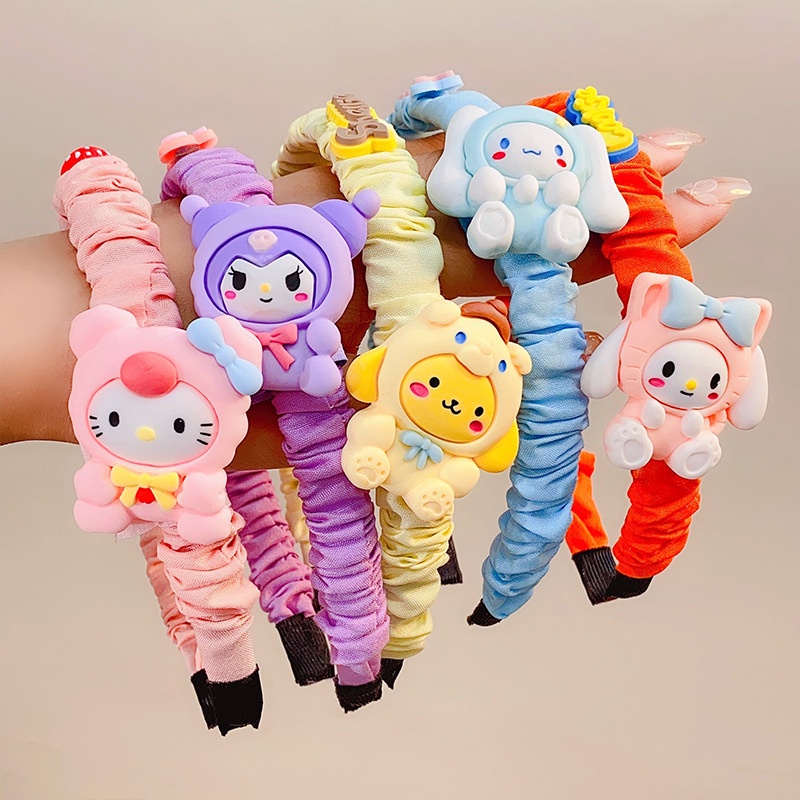 Sanrio Băng Đô Vải Xếp Ly Phong Cách Hàn Quốc Dễ Thương Cho Bé Gái