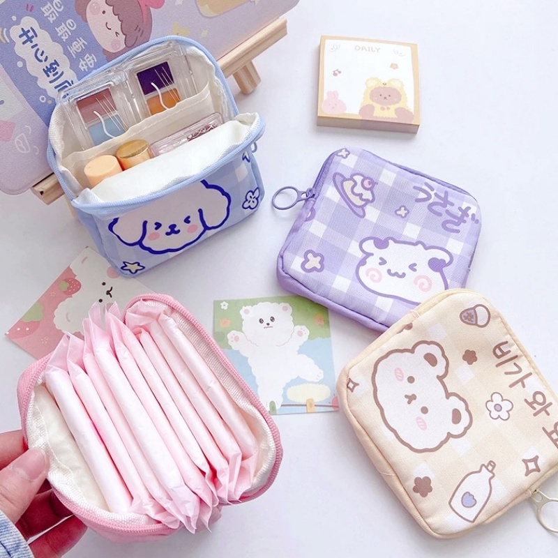 [Đặc trưng] Túi Đựng Khăn Giấy / Tiền Xu / Mỹ Phẩm Khóa Kéo Họa Tiết Động Vật Dễ Thương