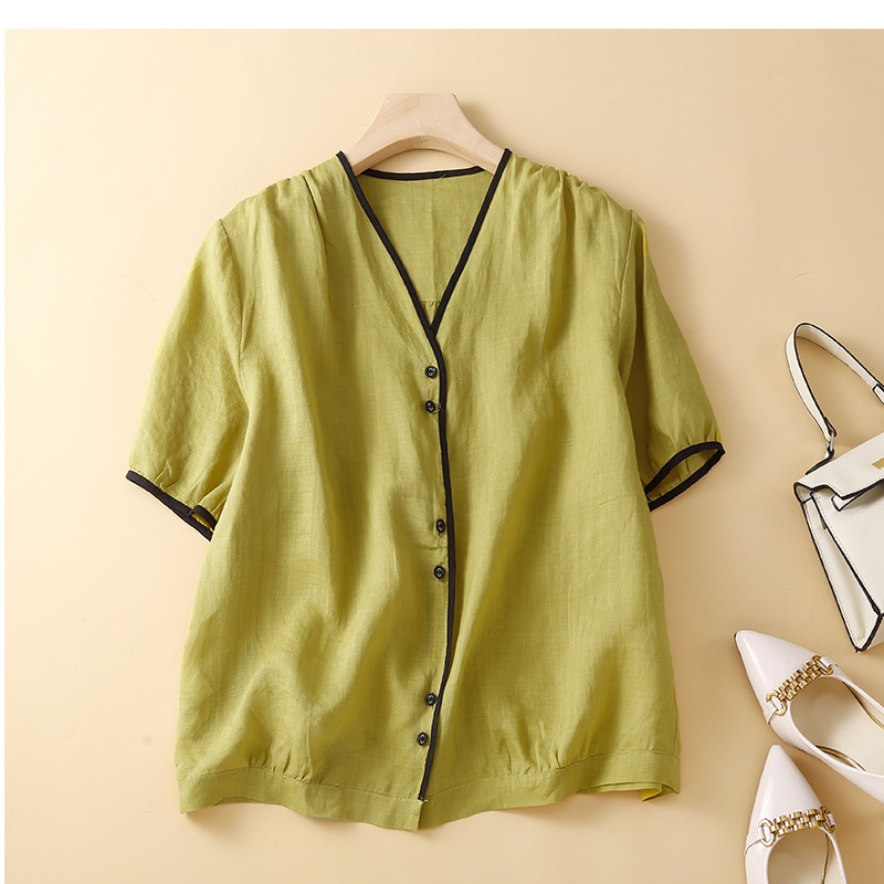 ICE Cotton and Linen Cardigan Solid Color Short-Sleeved Top First-Line Brand Exported to Italy Brand Summer New Cotton and Linen Loose Large Size Women