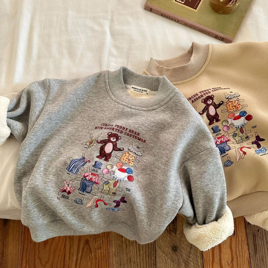 Set Đồ Thời Trang Mùa Đông 2022 Gồm Áo Sweater Có Đệm Nhung Dày Dặn In Họa Tiết Gấu Hoạt Hình Cho Bé