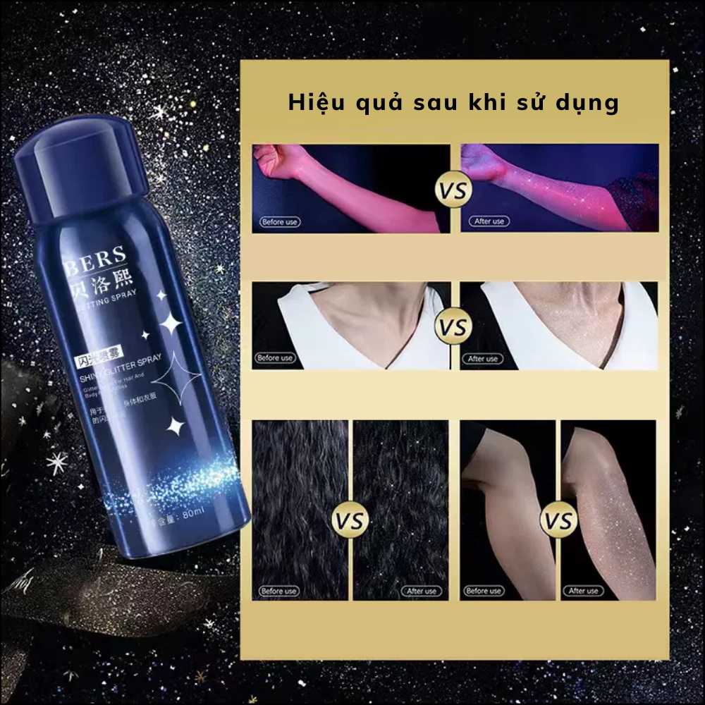 Xịt nhũ body mist BERS - Xịt thơm toàn thân nhũ kim tuyến tạo hương thơm quyến rũ, bắt sáng body, lấp lánh