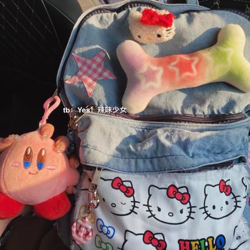 Balo Đeo Vai , Cặp Sách Jean Demin Hello Kitty Xương Cho Nữ