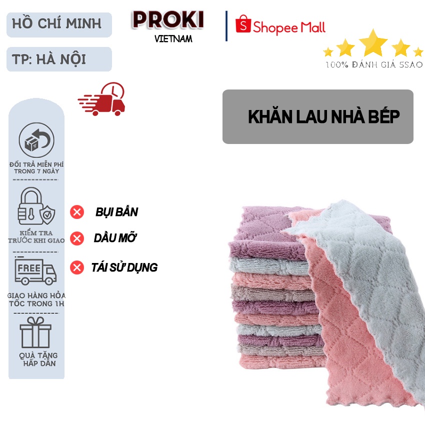 Combo 5 khăn lau nhà bếp Proki đa năng siêu thấm hút không gây ẩm mốc