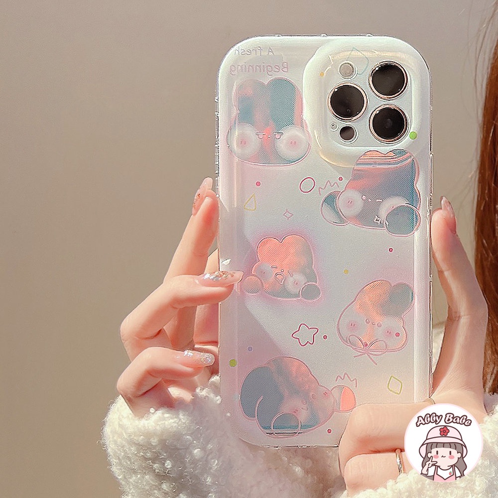 Ốp Điện Thoại TPU Dẻo Màu Laser Họa Tiết Chú Thỏ Hồng Dễ Thương Chống Bụi Bẩn Cho IPhone 14 Pro Max 13 12 11 Pro Max