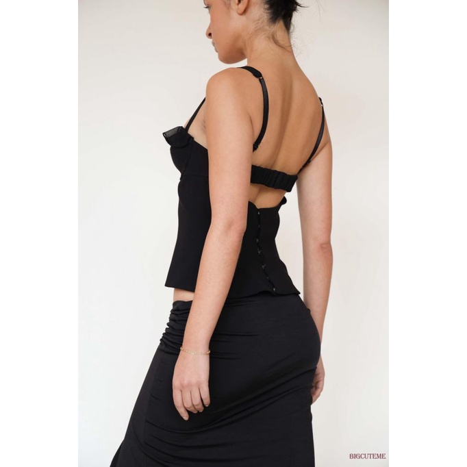 [] Áo Tank Top Không Tay Cổ Vuông Màu Trơn Ôm Dáng Móc Và Mắt Cho Nữ