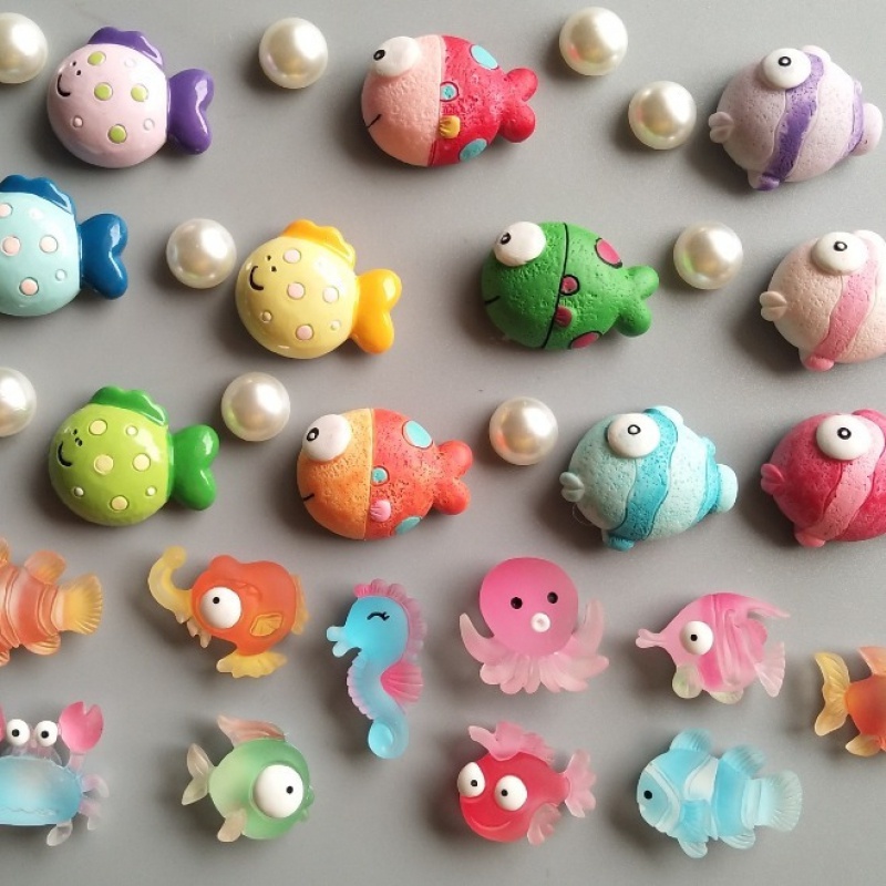 Nam Châm Hít Tủ Lạnh Họa Tiết Chấm Bi / Cá Hoạt Hình 3D Sáng Tạo Bằng Nhựa Resin