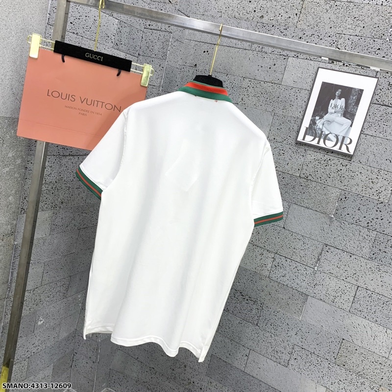 Áo polo nam GG cotton gai trơn phối cổ ống tay bo chun kẻ sọc xanh đỏ kiểu dáng đơn giản basic PL29P