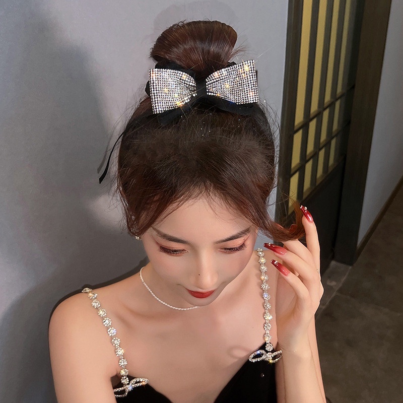 Dây Buộc Tóc Đuôi Ngựa Đính Đá Lấp Lánh Kiểu Dáng Đơn Giản Thời Trang Cho Nữ