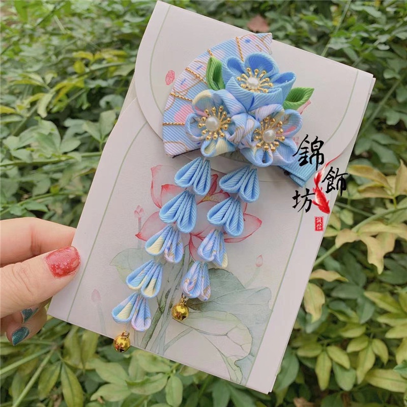 Hi-kid Trâm Cài Tóc Tua Rua Hoa Thủ Công Màu Trơn Phong Cách Nhật Bản Phụ Kiện Hán Phục Kimono Truy Cập