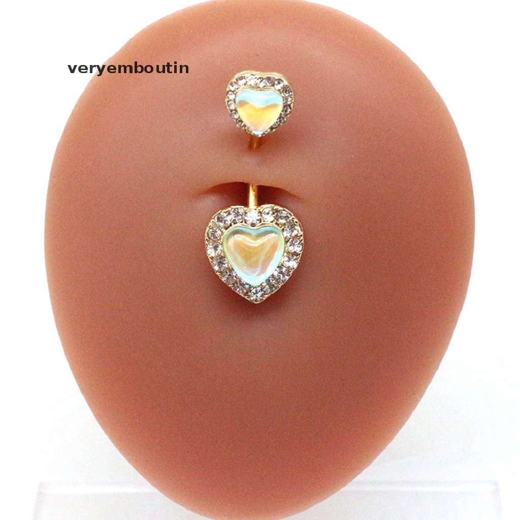 Khuyên Rốn Hình Trái Tim Bằng Thép Không Gỉ Đính Đá Thời Trang
