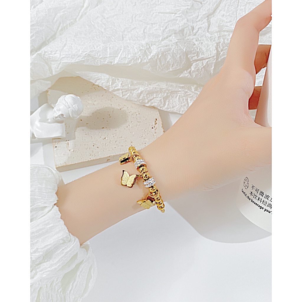 Vòng Tay Dây Rút Ba Chiều Hình Bướm Bằng Thép Không Gỉ Ánh Sáng Cao Thời Trang Sang Trọng