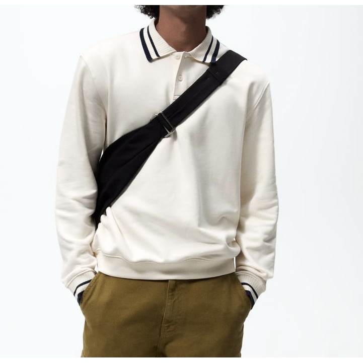 Áo polo nam dài tay Zara authentic COLOUR BLOCK WITH RIBBED TRIMS size S