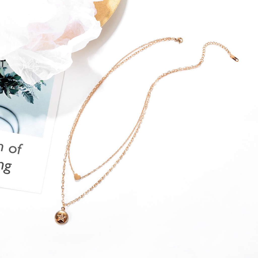 Vòng cổ Hai Lớp Bằng Thép Titan Mặt Hình Ngôi Sao Năm Cánh Thời Trang