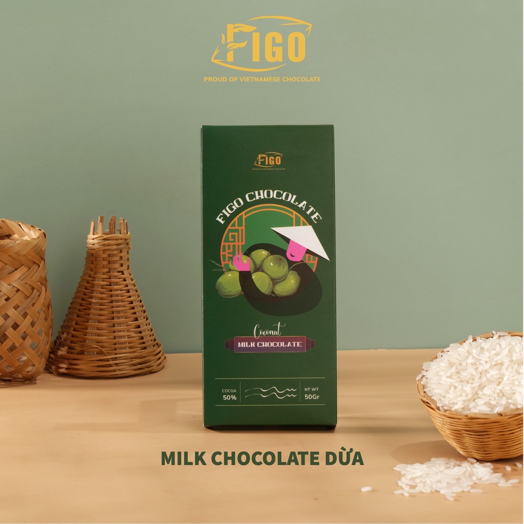 Milk Chocolate Dừa 50g FIGO, quà tặng truyền thống bao bì sản phẩm mới