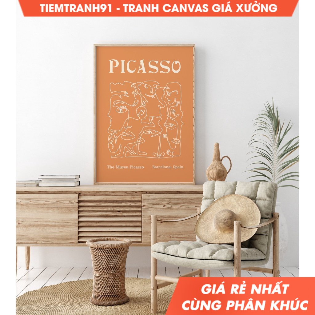 Tranh treo tường Picasso Line Drawing, Abstract Yellow Picasso Wall Art ,Museum Exhibition, Picasso 