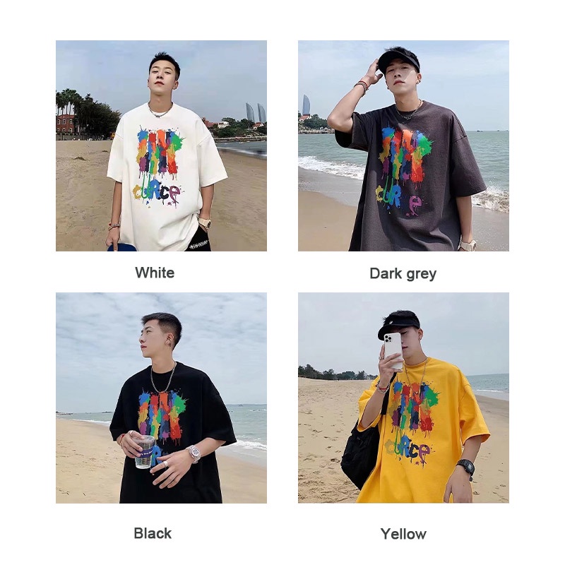 Áo Thun Tay Ngắn Cổ Tròn Dáng Rộng In Họa Tiết graffiti Phong Cách Hong Kong Thời Trang Mùa Hè Cho Nam