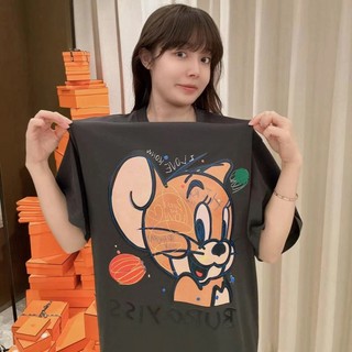 Áo thun KLODILLE 100% cotton tay ngắn dáng suông in họa tiết hoạt hình Hàn Quốc thời trang unisex size 5XL