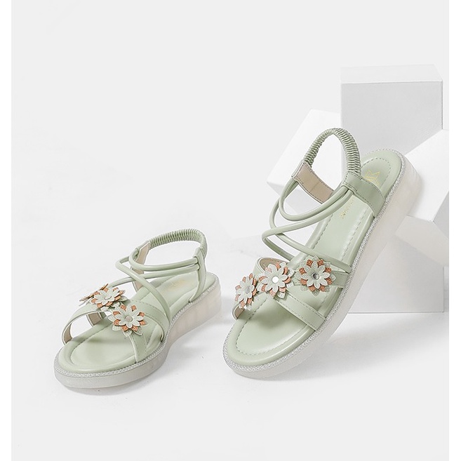 Sandal Dusto quai đính hoa xinh, đế nhựa dẻo chống trượt 3cm (order)