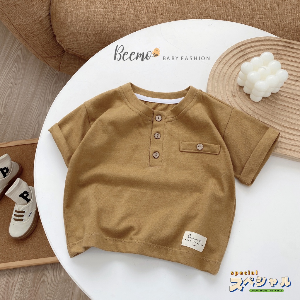 Áo phông đính cúc dừa cộc tay Beemo cho bé trai