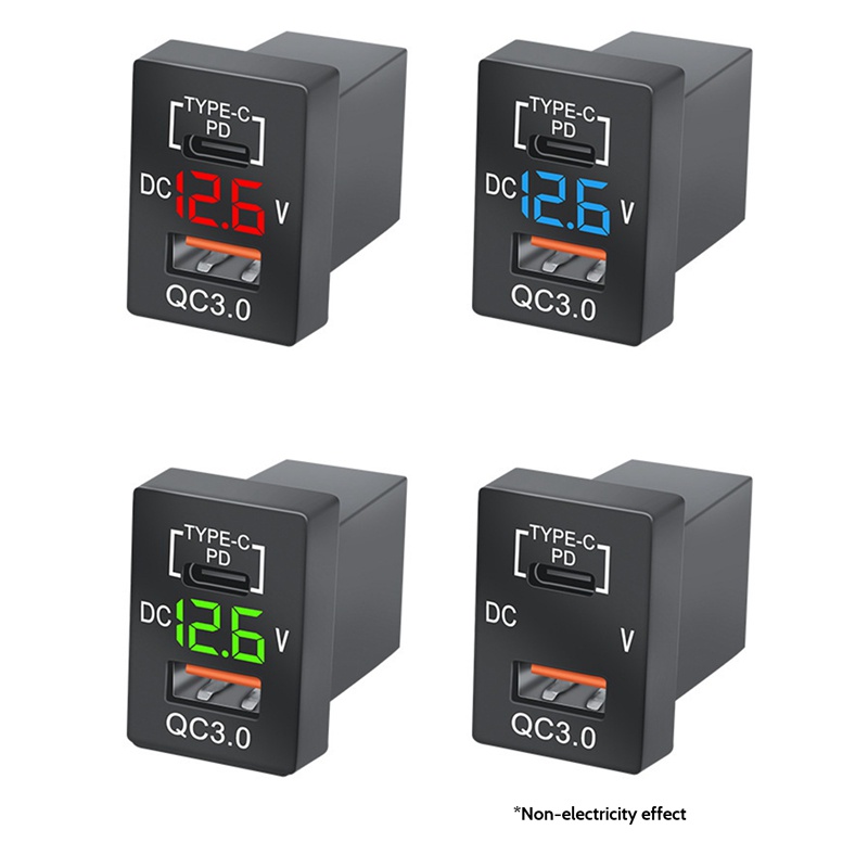 Ổ Cắm Sạc Nhanh QC3.0 PD Type-C Kỹ Thuật Số Màu Xanh Lá Có Đèn LED Cho Xe Hơi Toyota