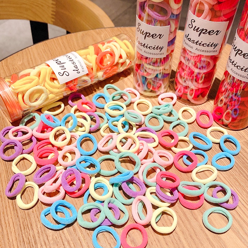 Set 100 Dây Buộc Tóc Co Giãn Phong Cách Hàn Quốc Đơn Giản Cho Nữ Kèm Hộp Đựng