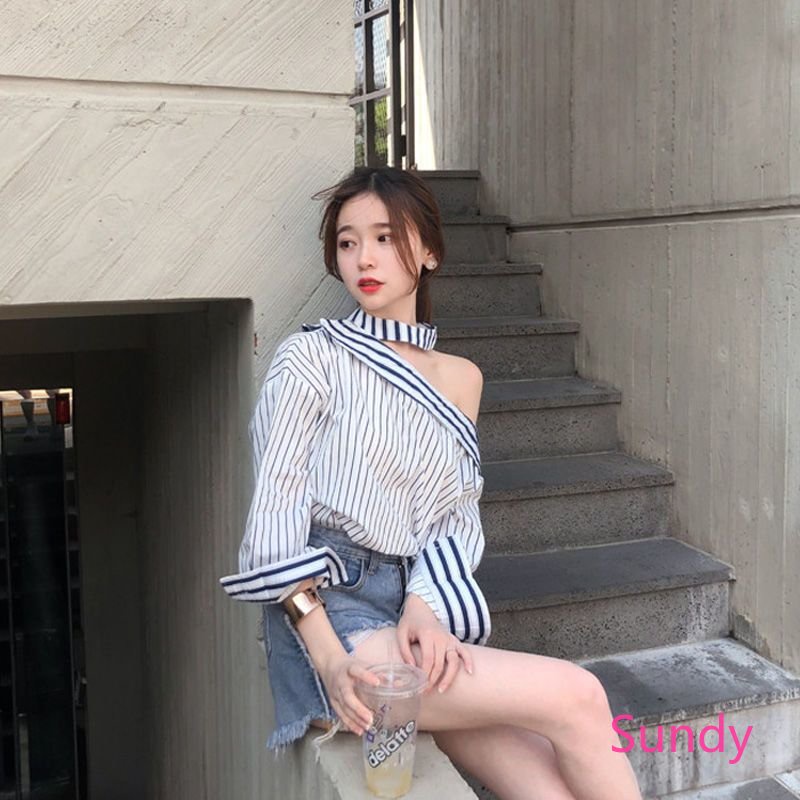 Áo Sơ Mi Tay Dài Trễ Vai Phong Cách Hàn Quốc Thời Trang Xuân Thu Quyến Rũ Cho Nữ