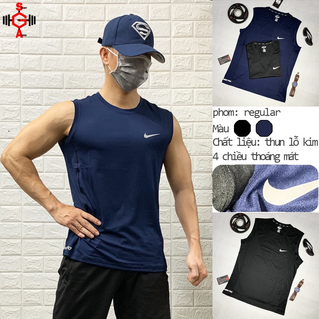Áo ba lỗ nam tập gym áo sát nách thể thao chất thun lỗ kim 4 chiều thoáng mát tank Nike gym nam