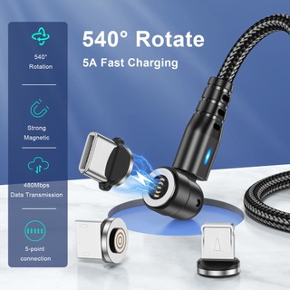 Cáp sạc nhanh type C Rcynview 60W 3A 2M / 1M có nam châm xoay 360 độ và 180 độ cho Xiaomi Samsung Huawei