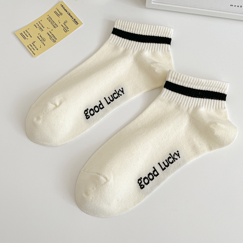 Tất Cotton Cổ Thuyền Màu Trắng Đen Đơn Giản Thời Trang Bốn Mùa Cho Nữ